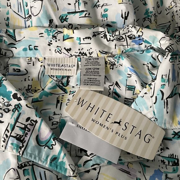 White Stag Top Womens Sz 22/24 Cotton Blend Button Up Vacation Resortwear Travel - Picture 13 of 14